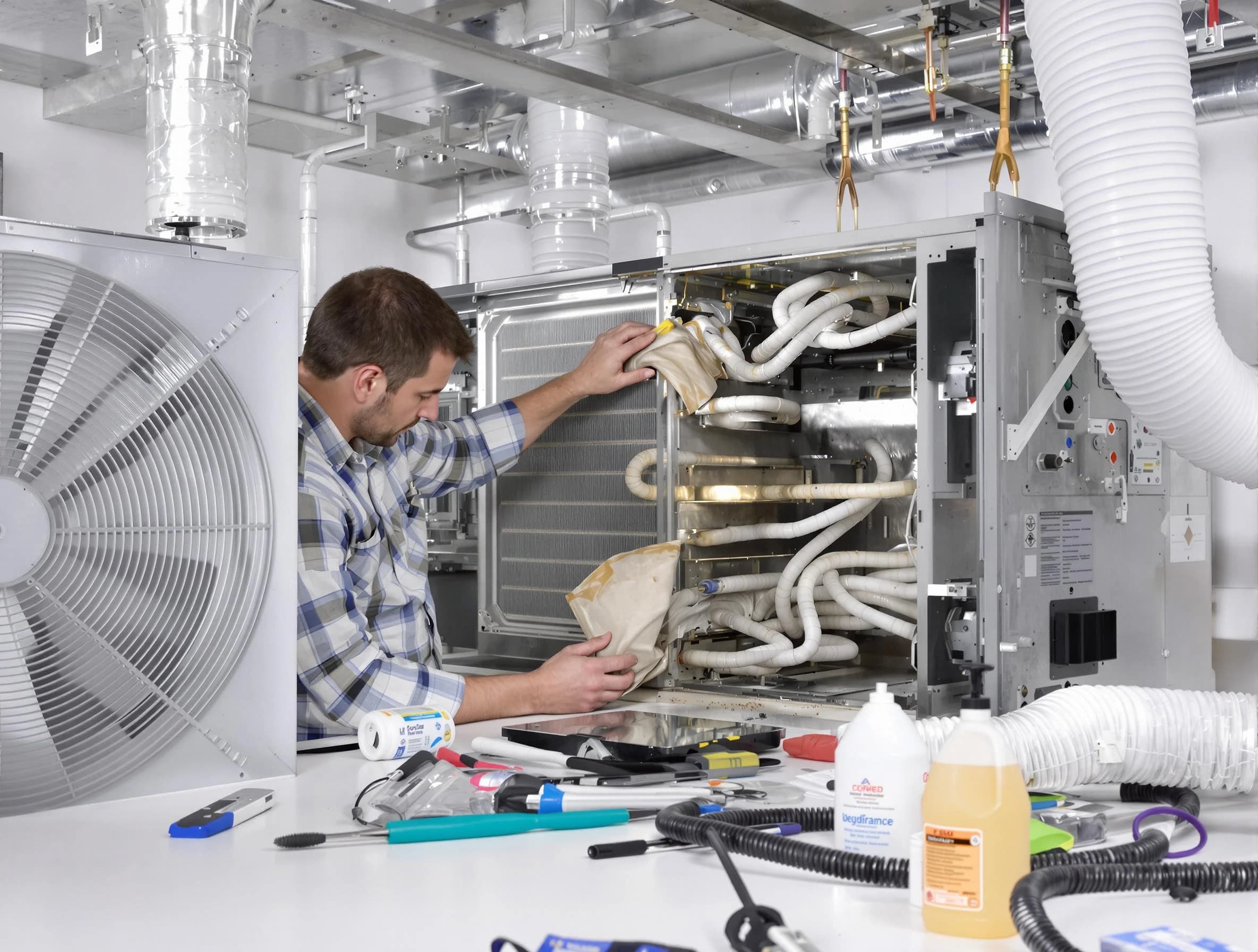 Robinson Air Duct Cleaning specialist performing precision AC coil cleaning in Robinson