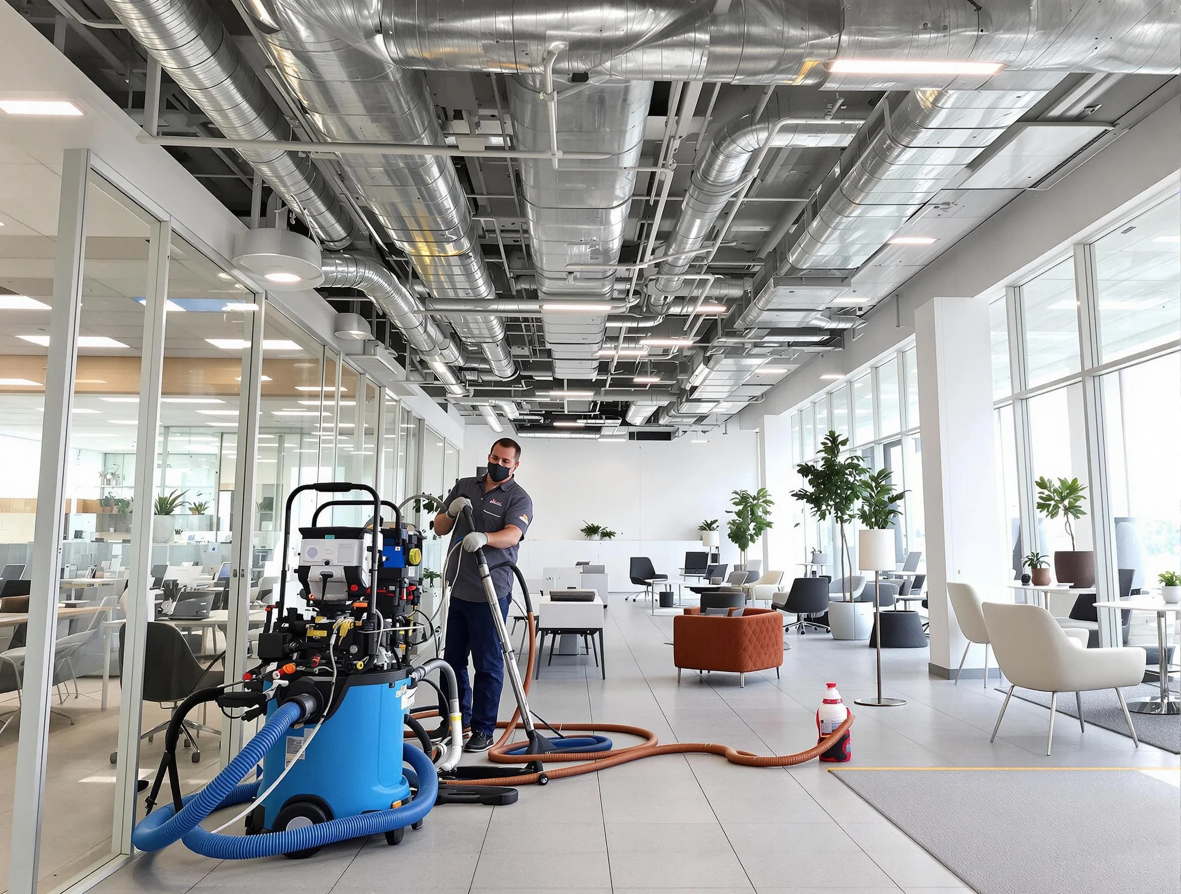 Robinson Air Duct Cleaning team conducting comprehensive commercial duct cleaning at a business location in Robinson