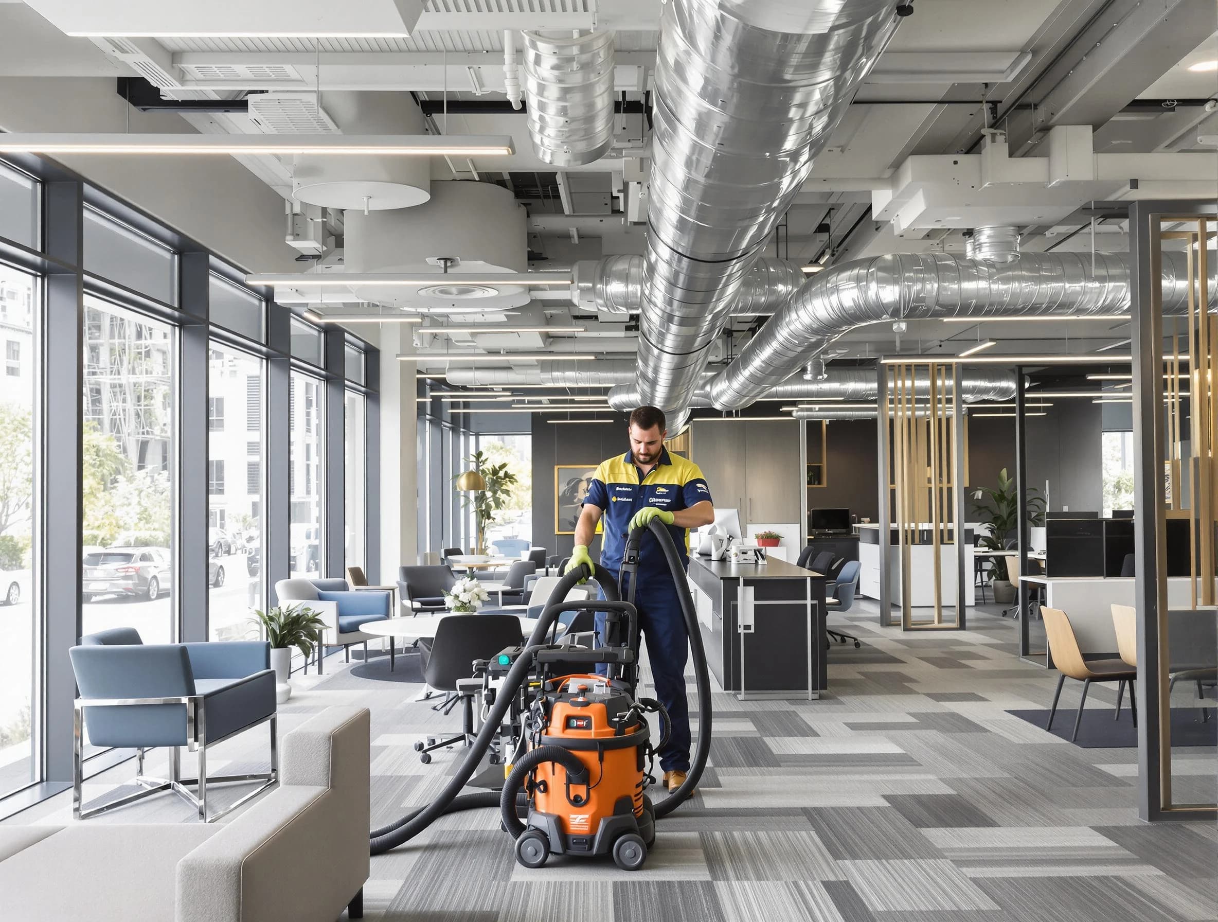 Robinson Air Duct Cleaning team performing thorough commercial duct cleaning at a Robinson business center