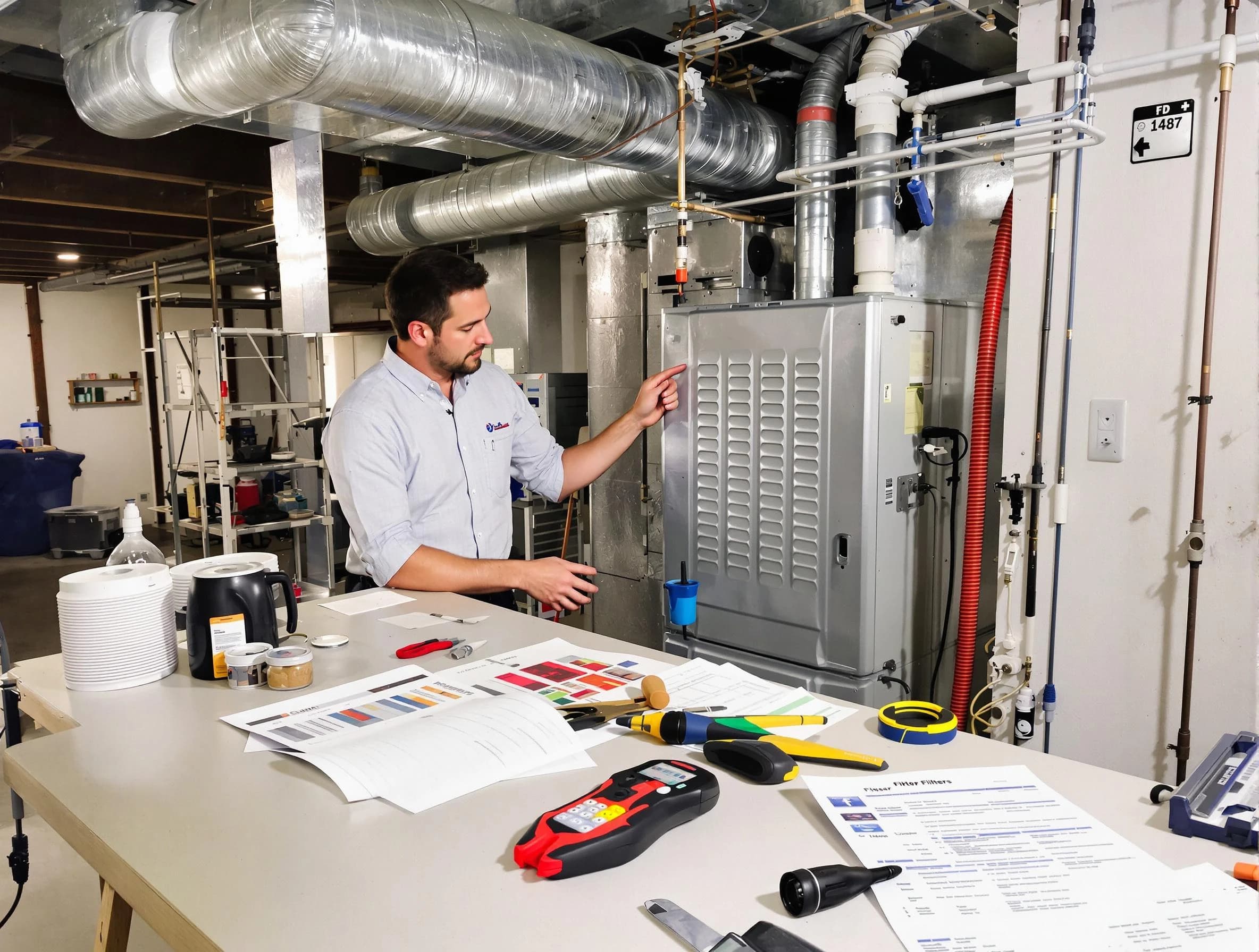 Robinson Air Duct Cleaning inspector conducting detailed filter system evaluation using professional diagnostic tools in Robinson