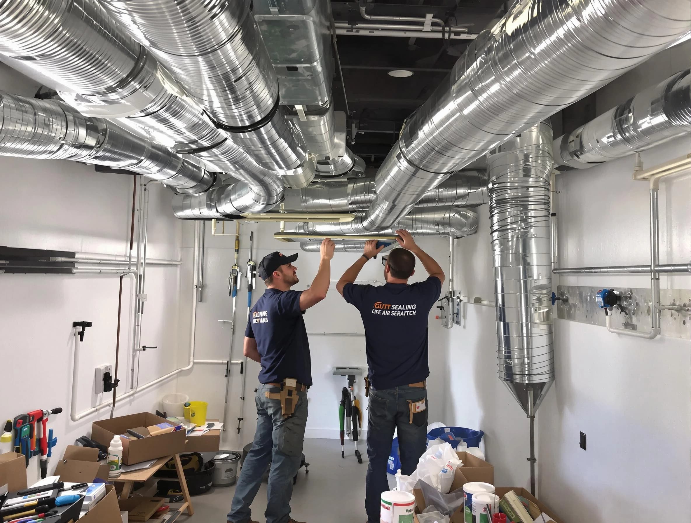 Robinson Air Duct Cleaning technician applying professional duct sealing solutions in Robinson