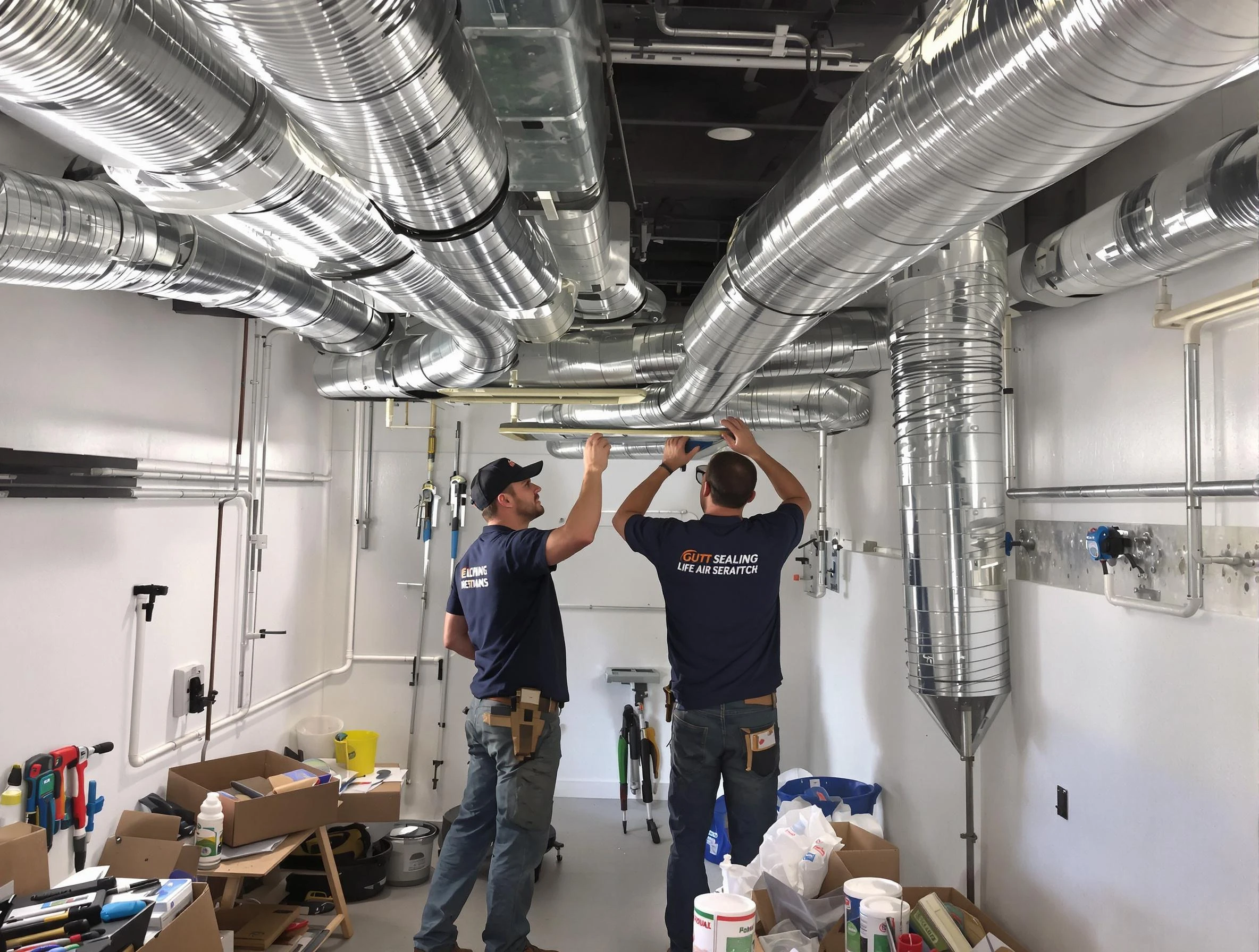 Robinson Air Duct Cleaning technician applying professional duct sealing solutions in Robinson